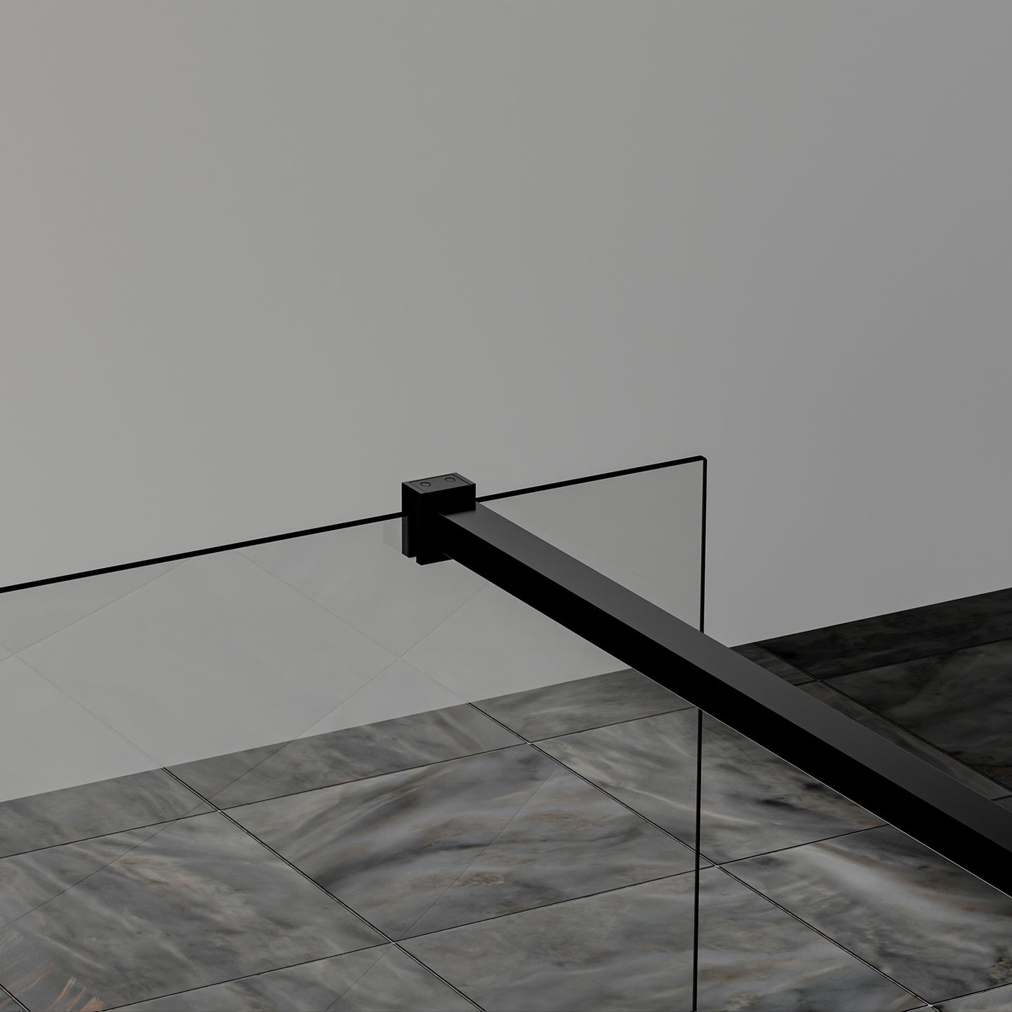 Paroi de douche en verre anticalcaire avec barre de stabilisation 140cm en alu noir mat