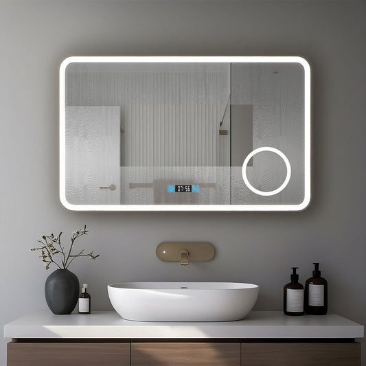 Miroir LED Salle de bain avec horloge digitale - Lumière réglable