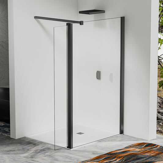 Paroi fixe avec retour pivotant - Barre de renfort 90cm - Accessoires en aluminium noir mat