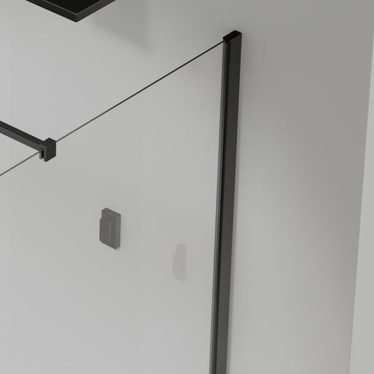 Paroi de douche Italienne avec profilé mural et barre de fixation extensible 73-120cm en alu noir mat