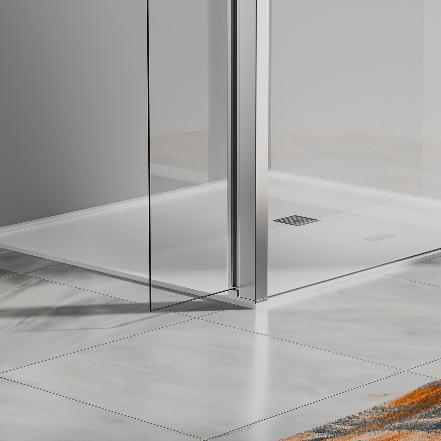 Paroi de douche avec volet pivotant - Barre de fixation extensible 73-120cm en Alu Chromé