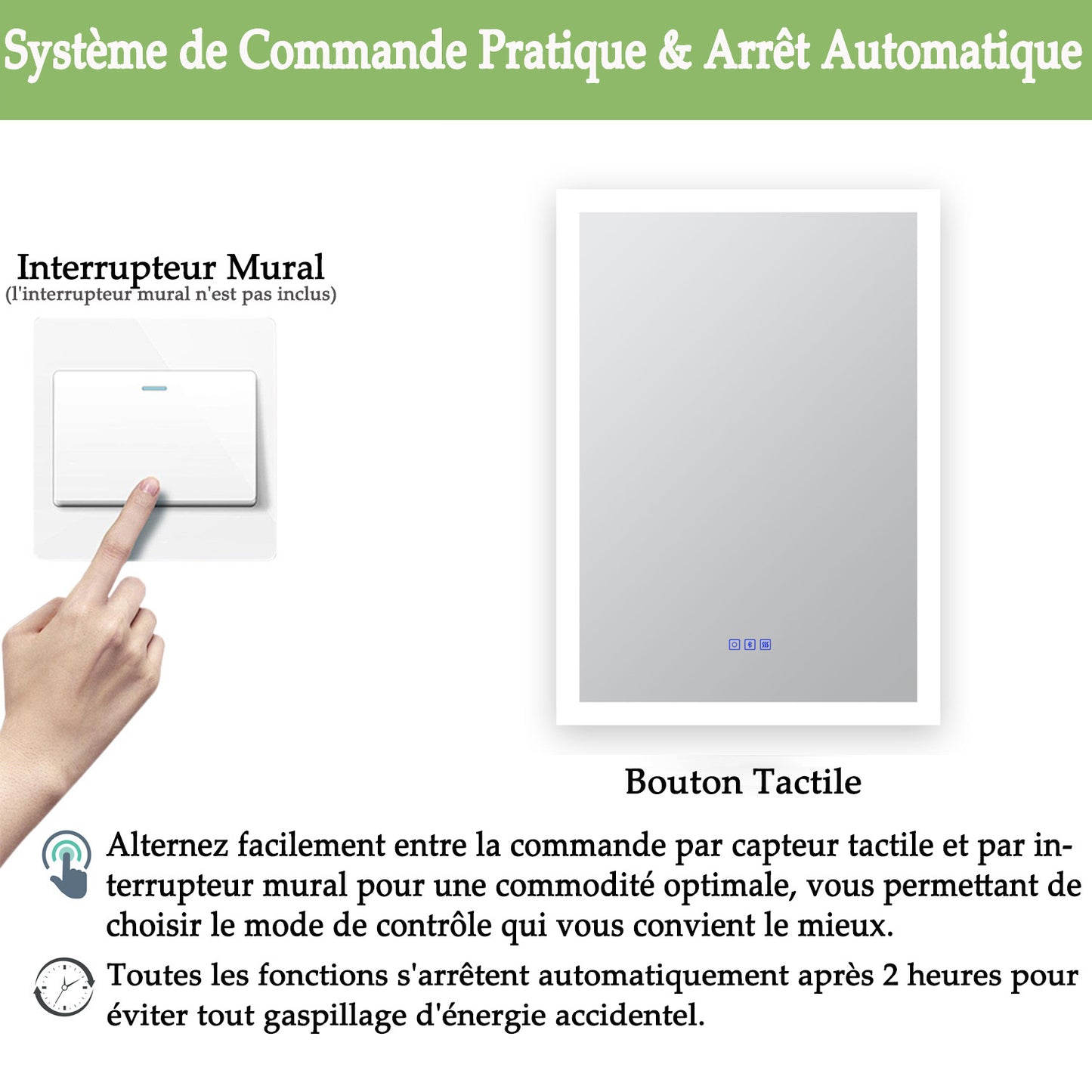 Miroir LED pour salle de bain Lumière réglable - pose verticale ou horizontale
