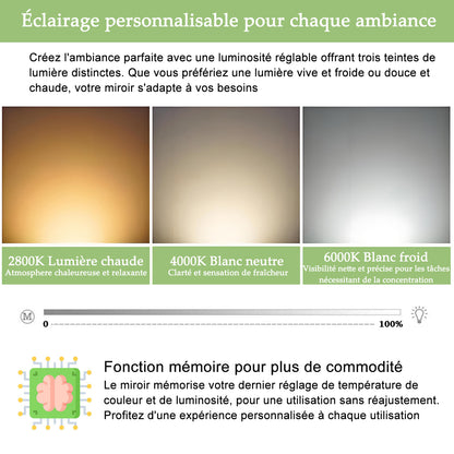 Miroir LED pour salle de bain Lumière réglable - pose verticale ou horizontale