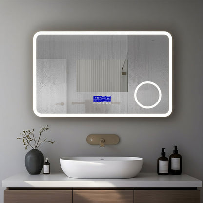 Miroir LED avec zone grossissante X3 et horloge digitale pour salle de bain