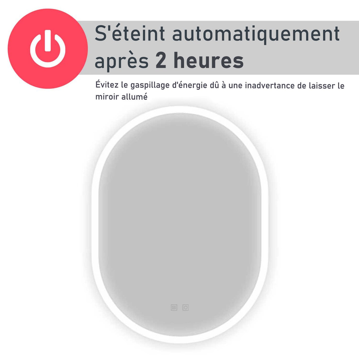Miroir ovale réversible avec éclairage LED à luminosité dimmable lumière 2800K-6000K