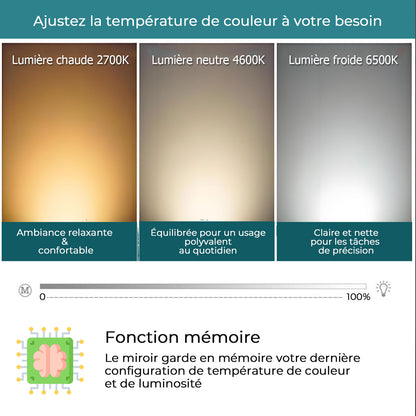 Miroir LED avec hauts parleurs Bluetooth intégrés pour salle de bain luminosité réglable