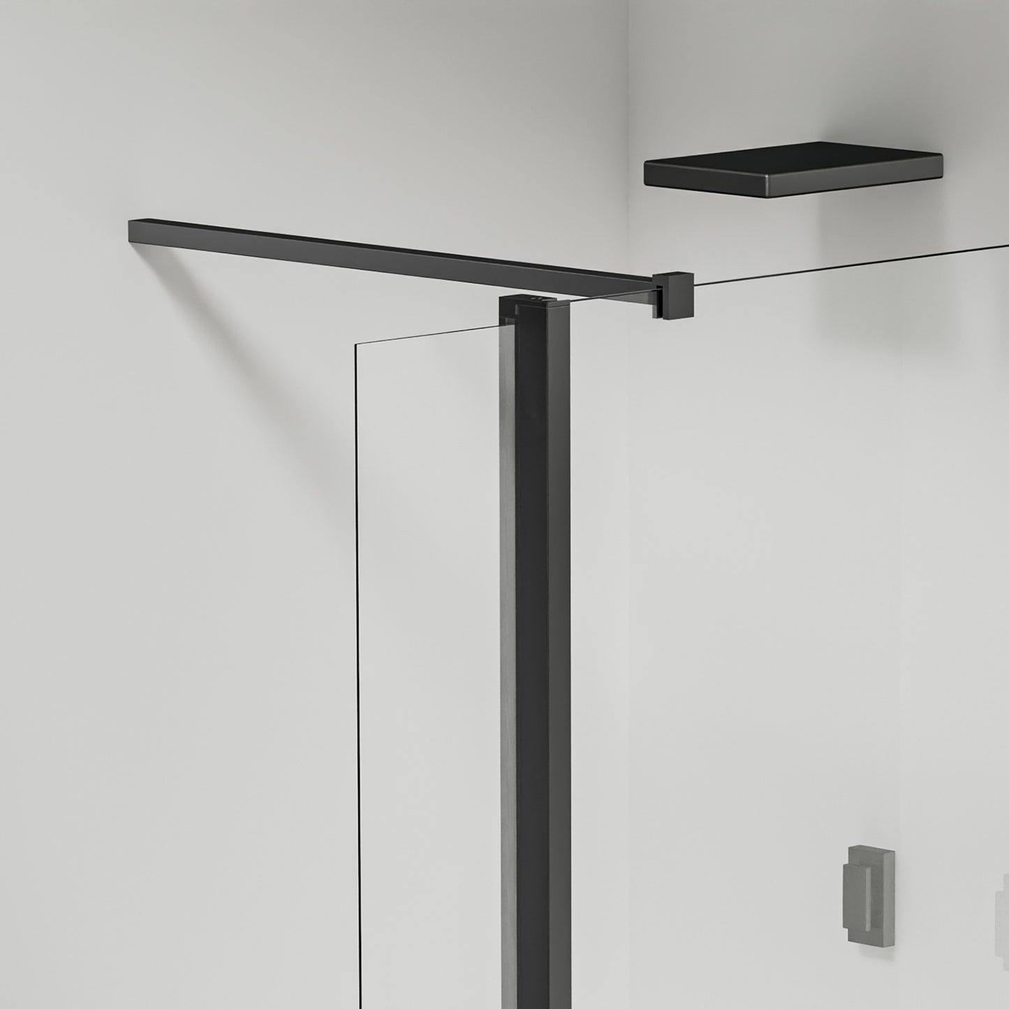 Paroi fixe avec retour pivotant - Barre de renfort 90cm - Accessoires en aluminium noir mat