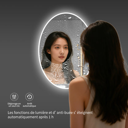 Miroir Oval avec éclairage LED pour salle de bain lumière réglable