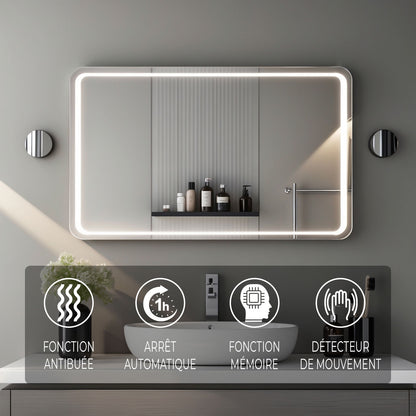 Miroir LED avec senseur de mouvement - antibuée - installation réversible