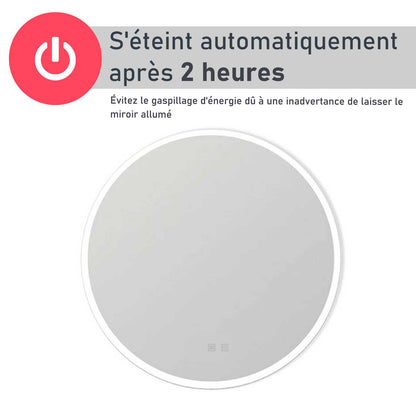 Miroir rond antibuée avec lumière LED à Luminosité réglable - 2 boutons tactiles