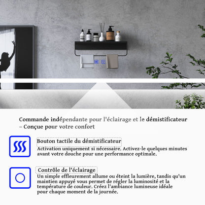 Miroir salle de bain installation réversible - température de lumière réglable
