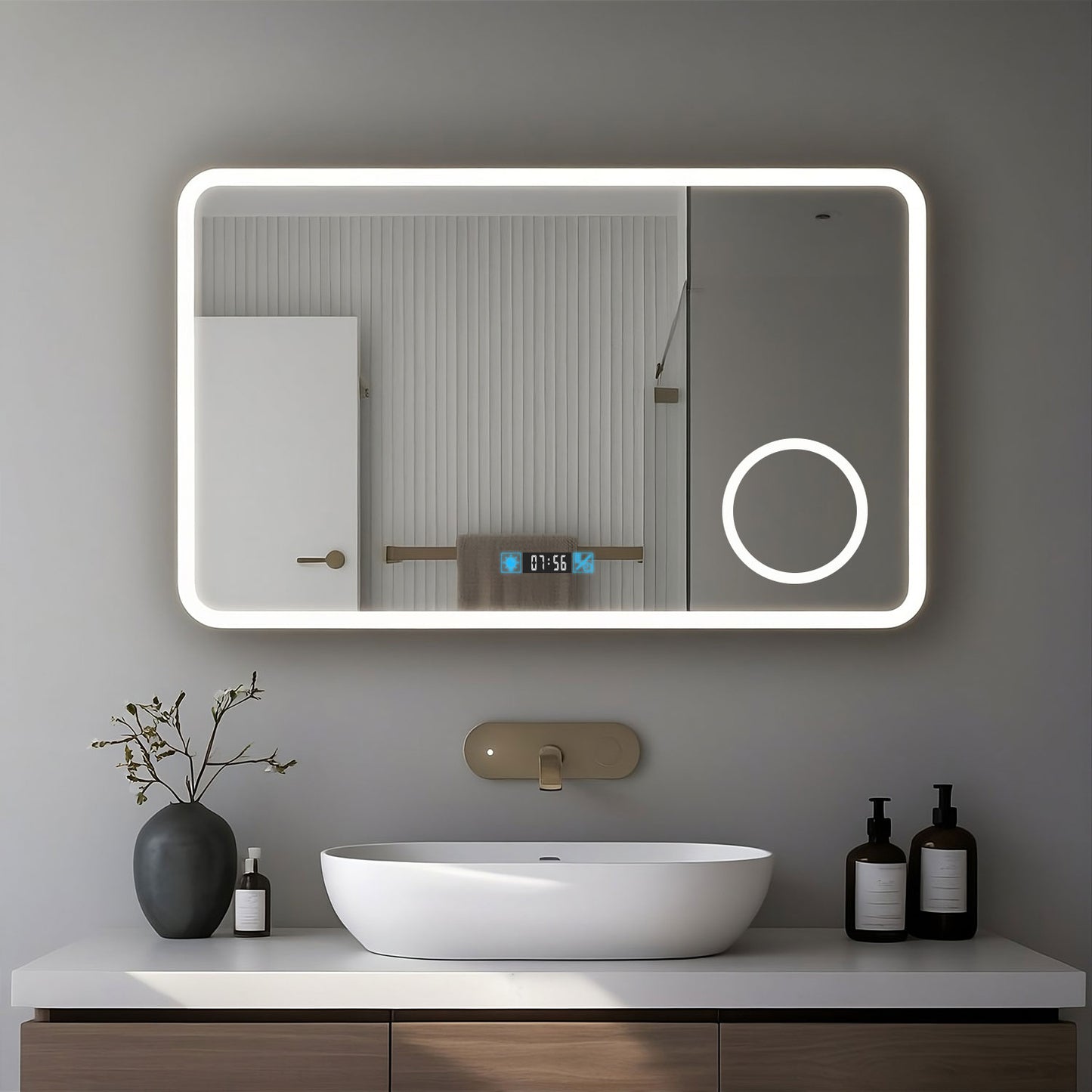 Miroir LED Salle de bain avec horloge digitale - Lumière réglable