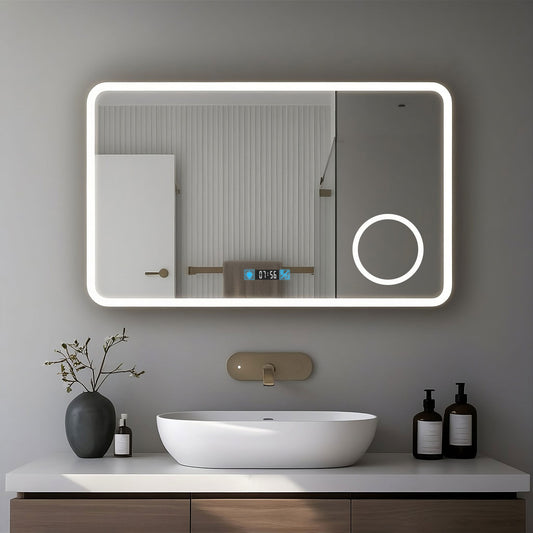 Miroir LED Salle de bain avec horloge digitale - Lumière réglable