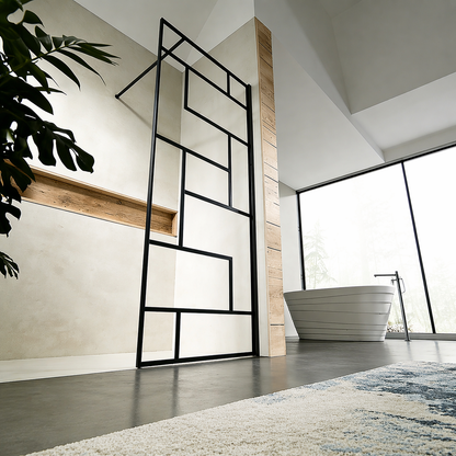 Paroi de douche à sérigraphie moderne avec barre de fixation 90 cm en alu noir