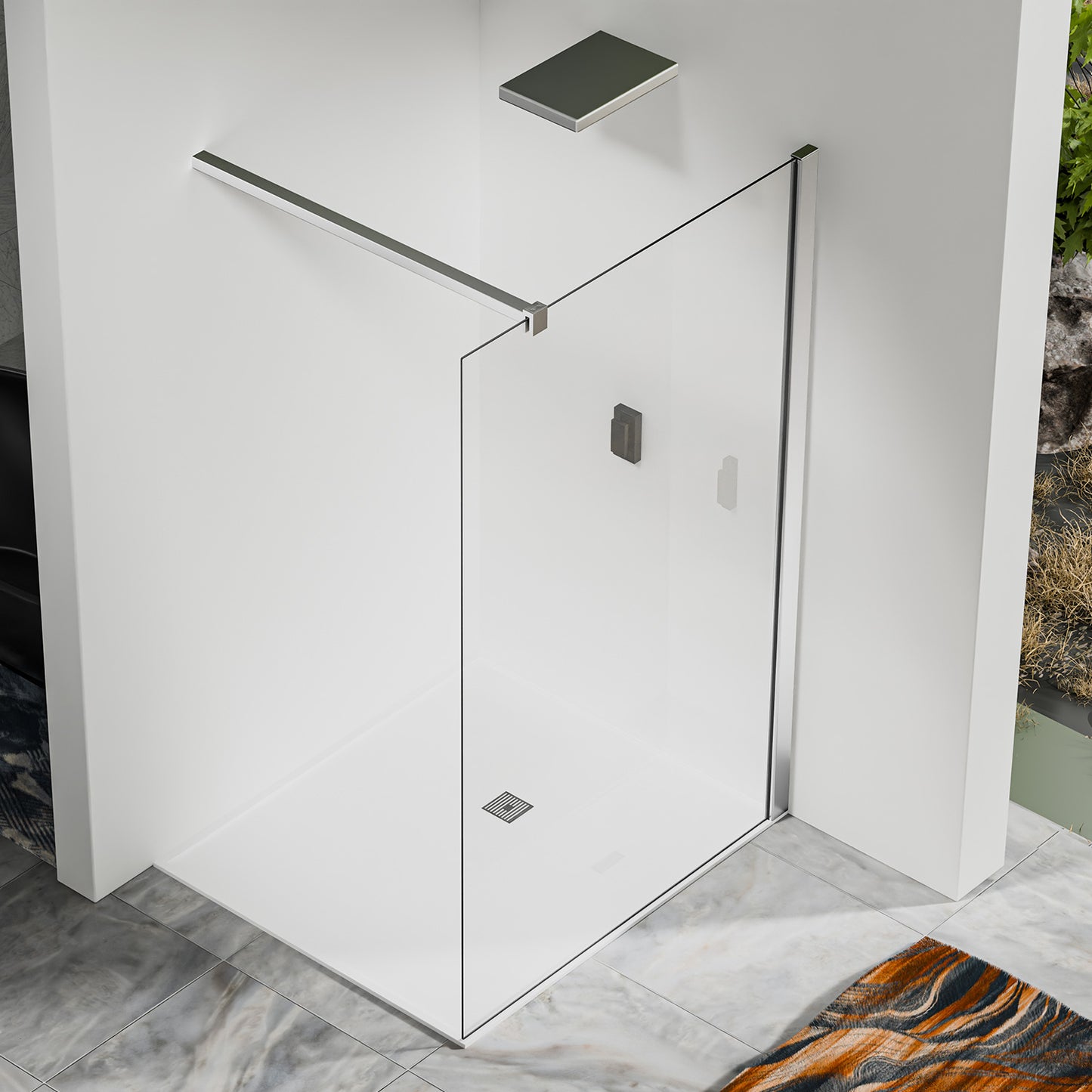 Paroi de douche en verre 8mm avec profilé et barre 90cm en aluminium chromé