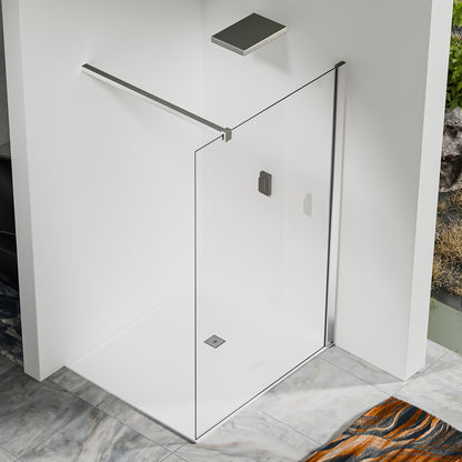 Paroi de douche en verre 8mm avec profilé et barre 90cm en aluminium chromé