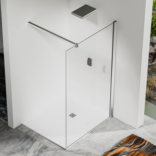 Paroi de douche en verre 8mm avec profilé et barre 90cm en aluminium chromé