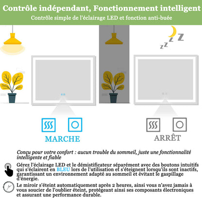 Miroir salle de bain installation réversible - température de lumière réglable