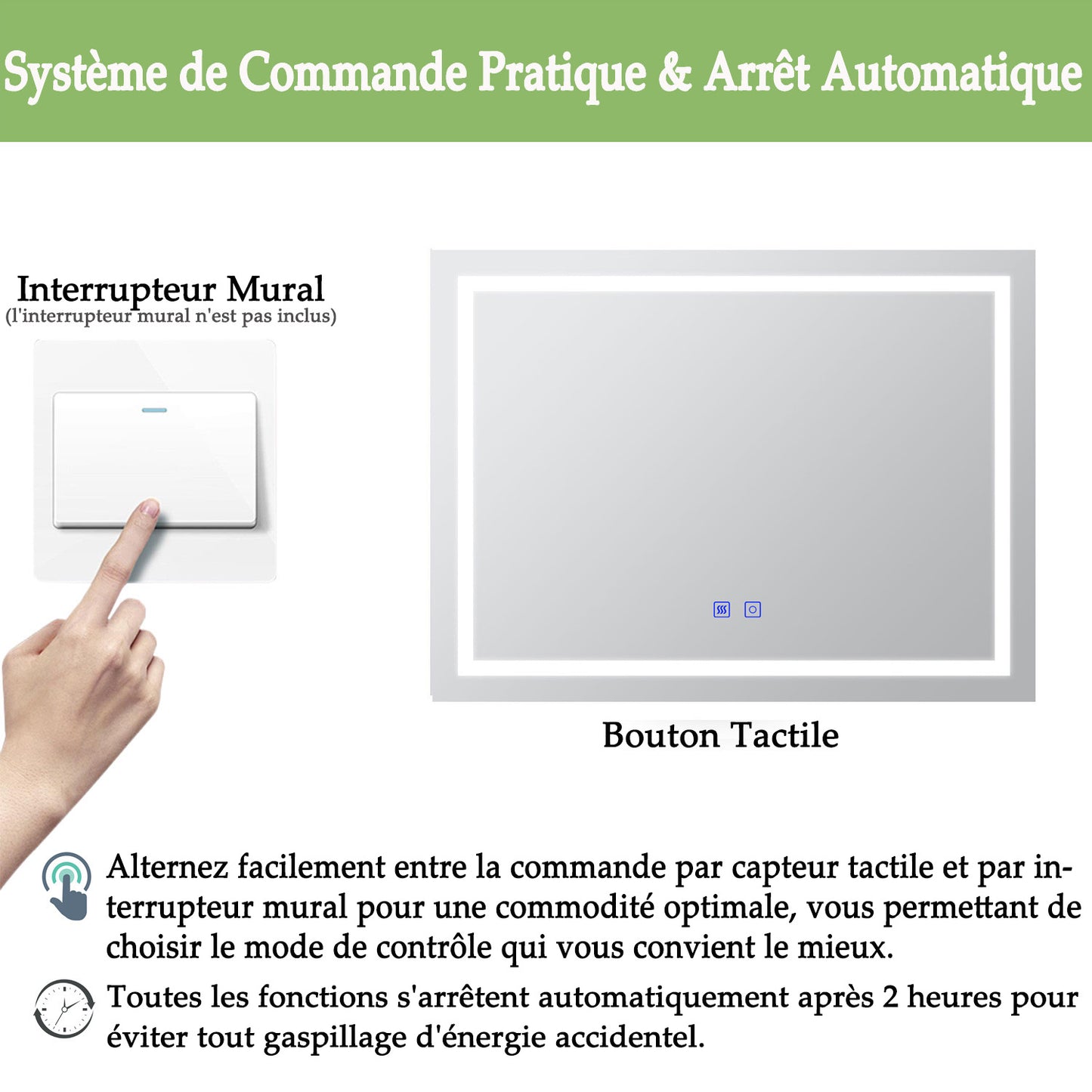 Miroir salle de bain installation réversible - température de lumière réglable