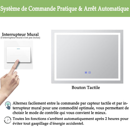 Miroir salle de bain installation réversible - température de lumière réglable