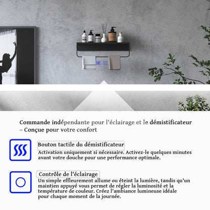 Miroir rond antibuée avec lumière LED à Luminosité réglable - 2 boutons tactiles
