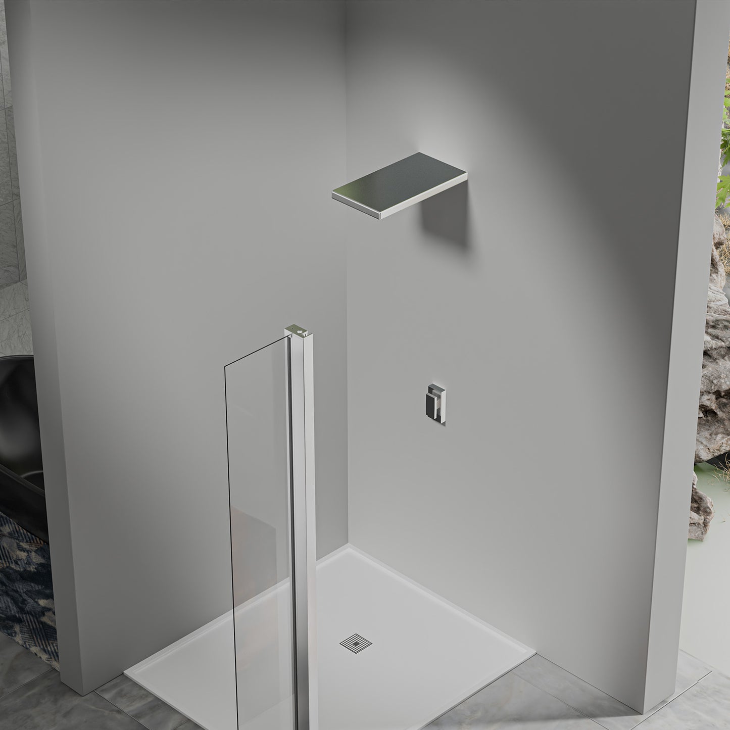 Déflecteur pour paroi de douche en verre securit et profilés chromés 30cm / 40cm / 50cm