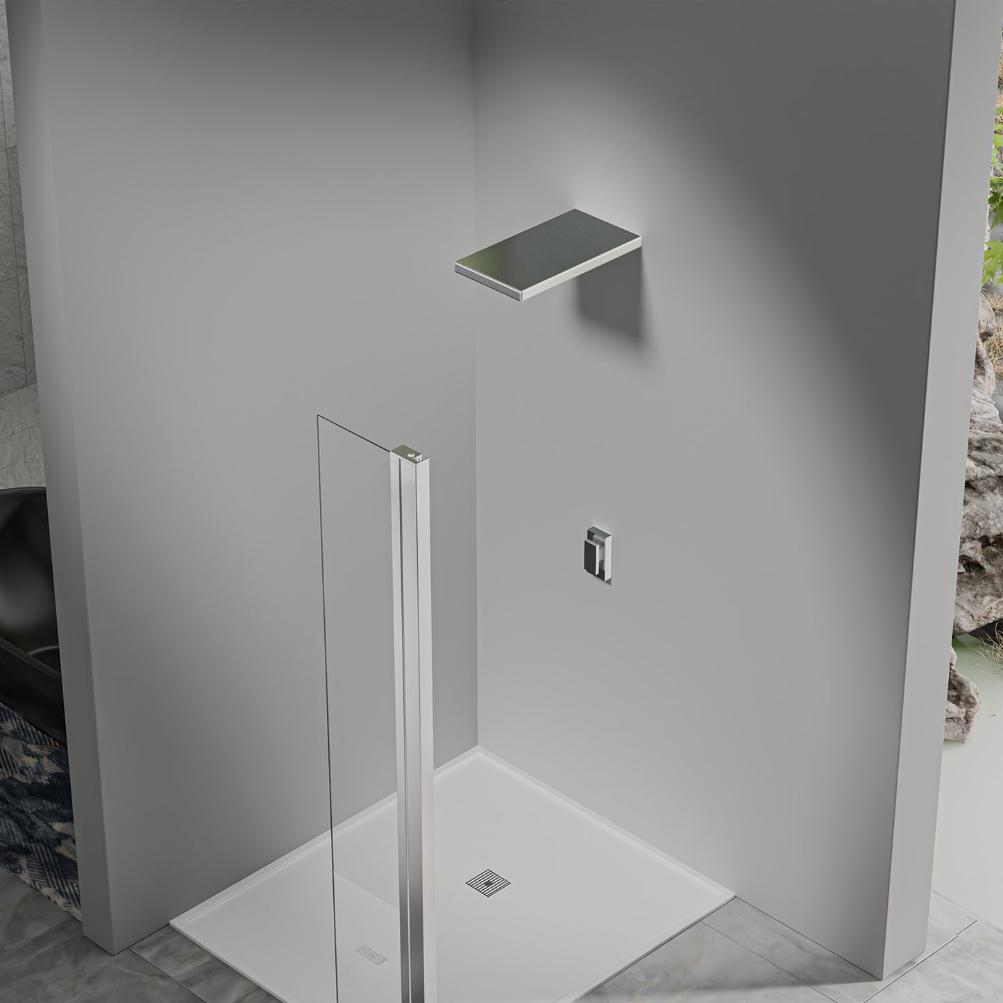 Déflecteur pour paroi de douche en verre securit et profilés chromés 30cm / 40cm / 50cm