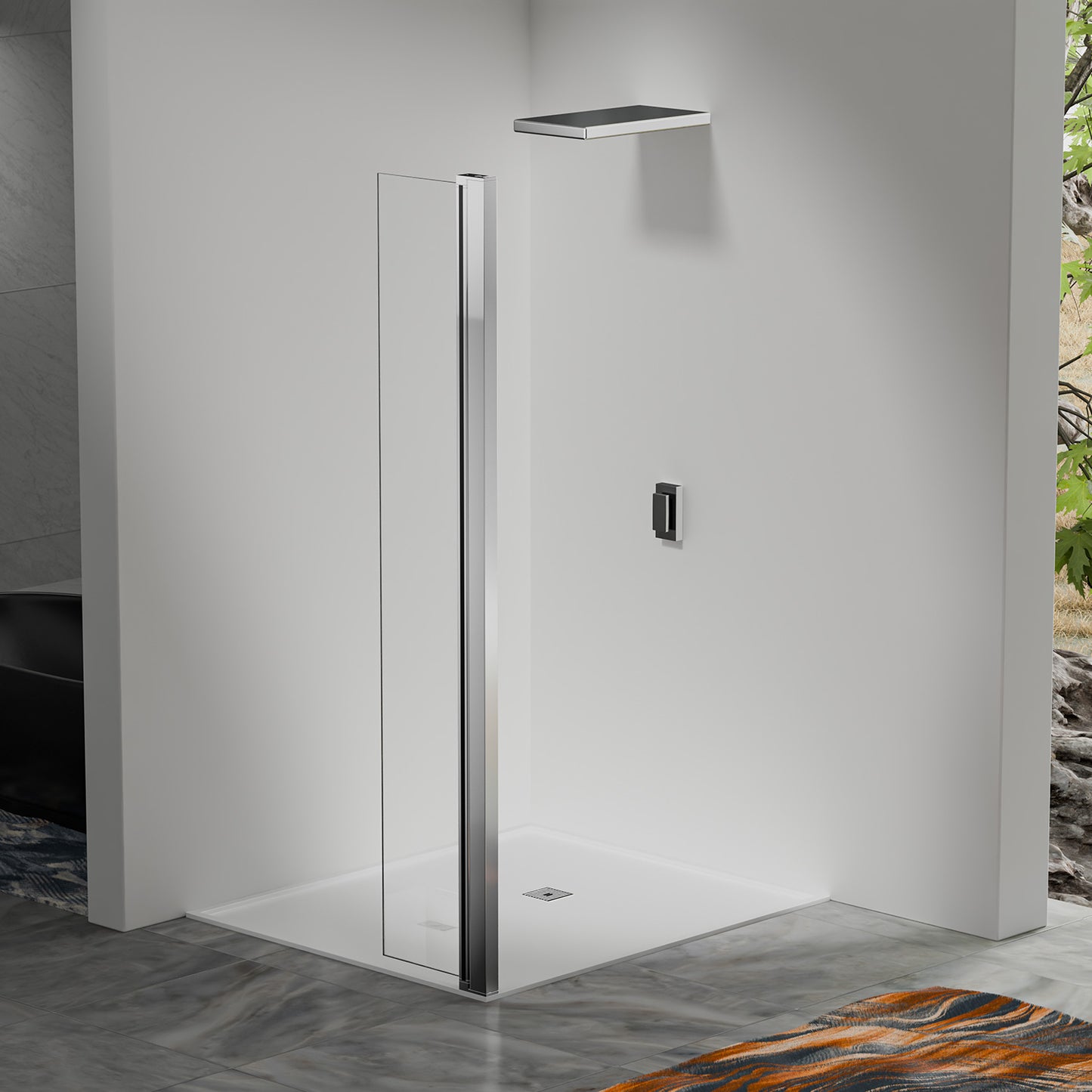 Déflecteur pour paroi de douche en verre securit et profilés chromés 30cm / 40cm / 50cm