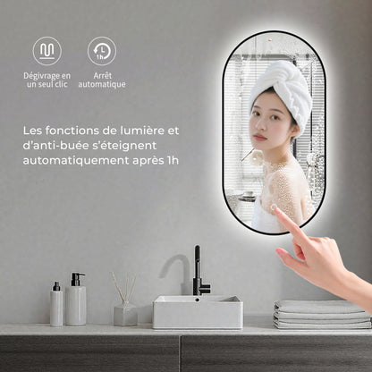 Miroir salle de bain rectangle arrondi avec éclairage d'ambiance - Lumière LED Réglable