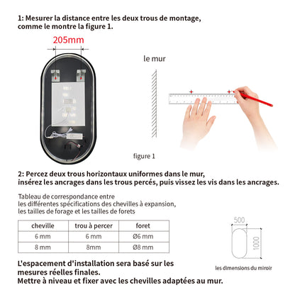 Miroir salle de bain rectangle arrondi avec éclairage d'ambiance - Lumière LED Réglable