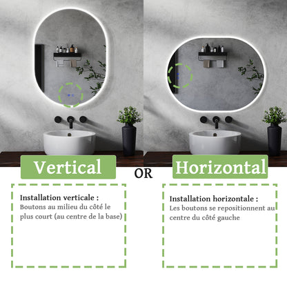 Miroir ovale réversible avec éclairage LED à luminosité dimmable lumière 2800K-6000K