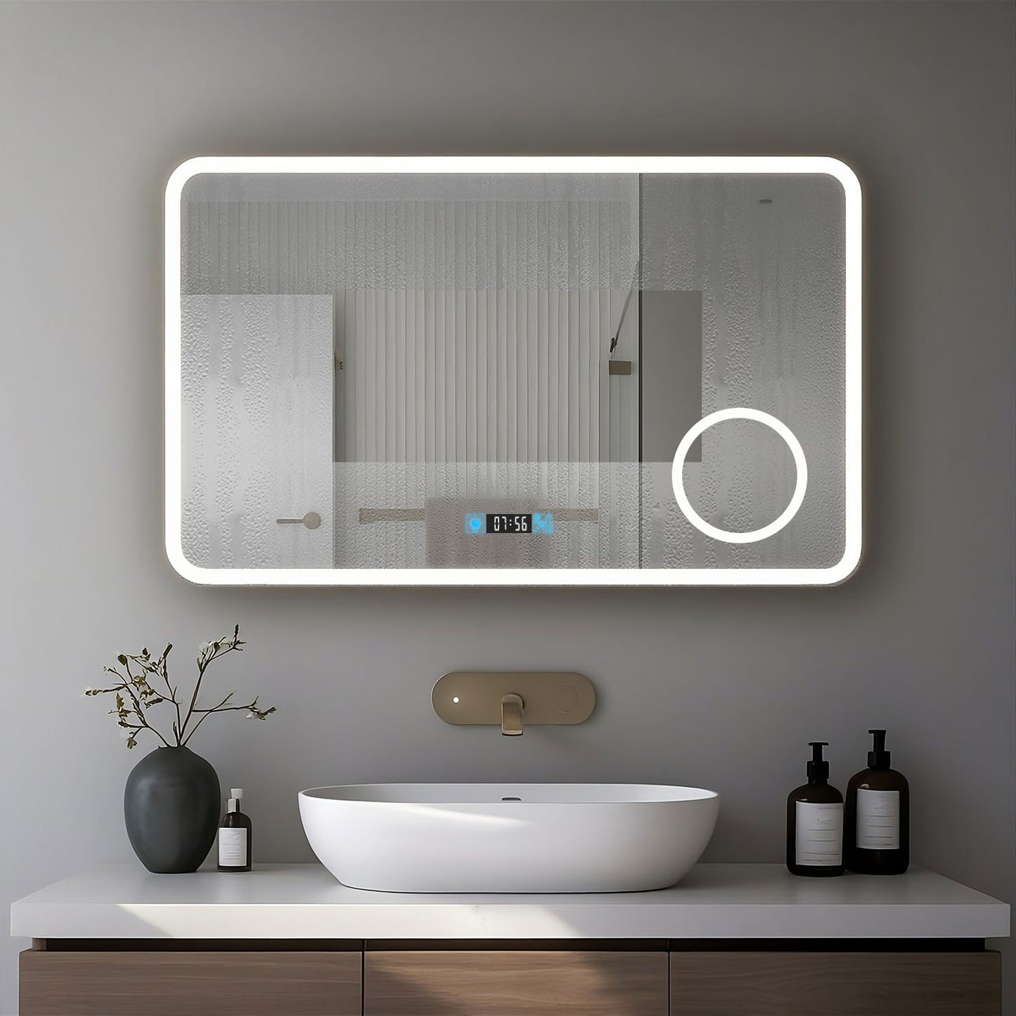 Miroir LED Salle de bain avec horloge digitale - Lumière réglable