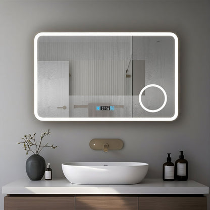 Miroir LED Salle de bain avec horloge digitale - Lumière réglable