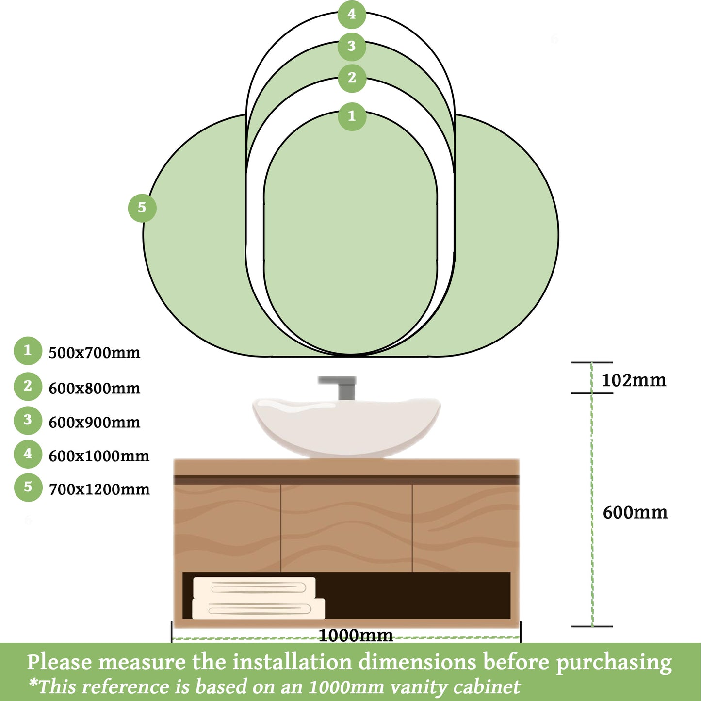 Miroir ovale réversible avec éclairage LED à luminosité dimmable lumière 2800K-6000K