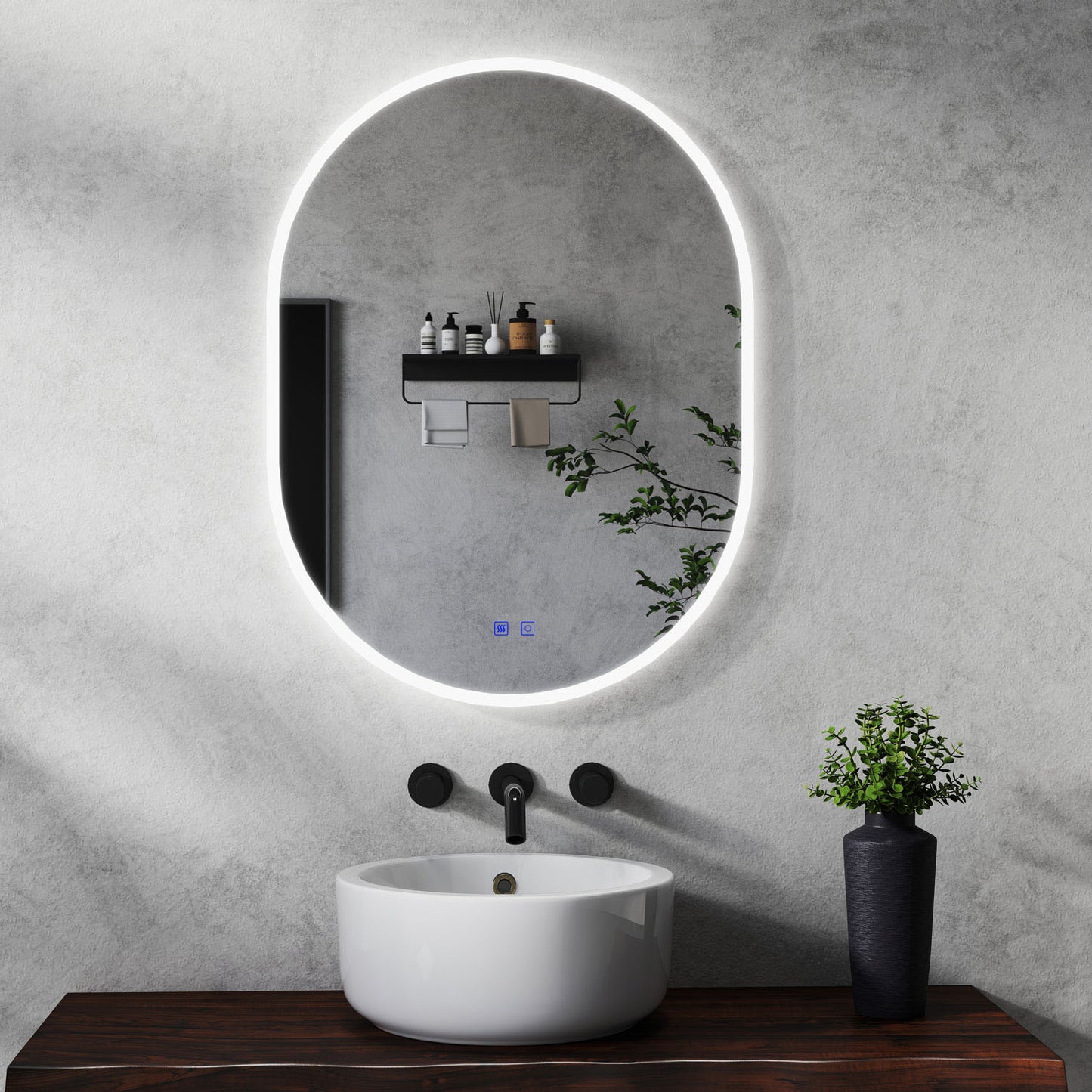 Miroir ovale réversible avec éclairage LED à luminosité dimmable lumière 2800K-6000K
