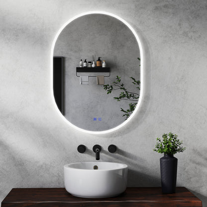 Miroir ovale réversible avec éclairage LED à luminosité dimmable lumière 2800K-6000K