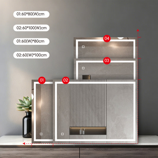 Miroir salle de bain LED 3 tons de couleur avec zone antibuée luminosité réglable