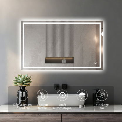 Miroir avec éclairage LED pour salle de bain anti-buée interrupteur tactile