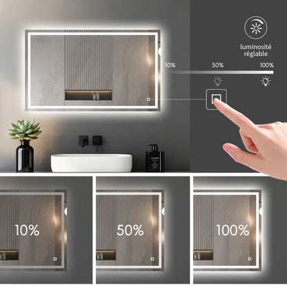 Miroir salle de bain LED 3 tons de couleur avec zone antibuée luminosité réglable