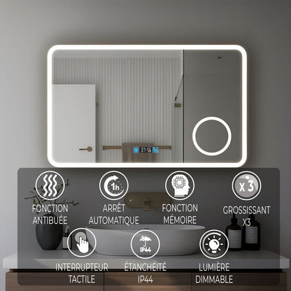 Miroir LED Salle de bain avec horloge digitale - Lumière réglable