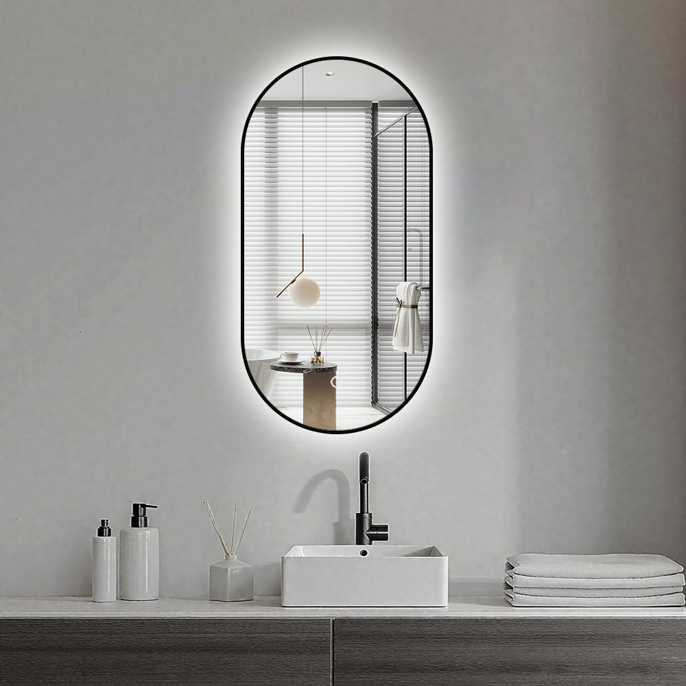 Miroir salle de bain rectangle arrondi avec éclairage d'ambiance - Lumière LED Réglable