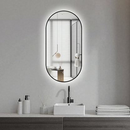 Miroir salle de bain rectangle arrondi avec éclairage d'ambiance - Lumière LED Réglable