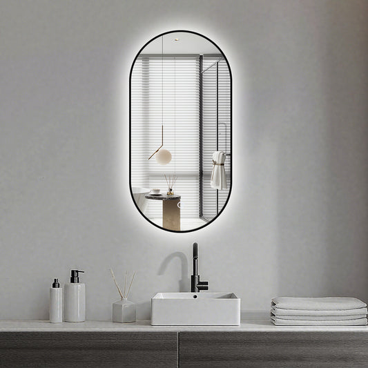 Miroir salle de bain rectangle arrondi avec éclairage d'ambiance - Lumière LED Réglable