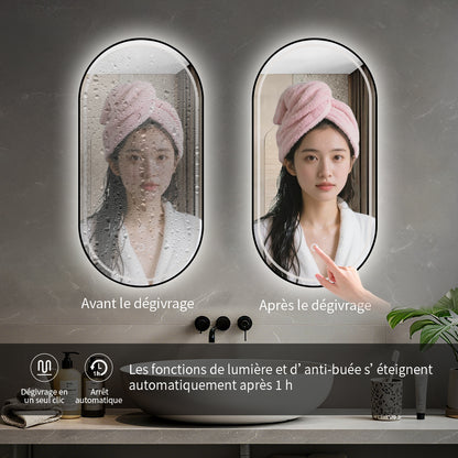 Miroir Salle de bain rectangle arrondi avec lumière réglable 2700K-6000K