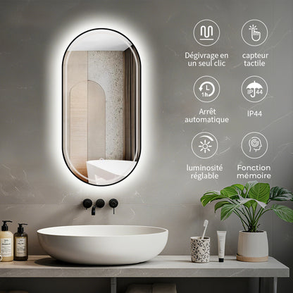 Miroir Salle de bain rectangle arrondi avec lumière réglable 2700K-6000K