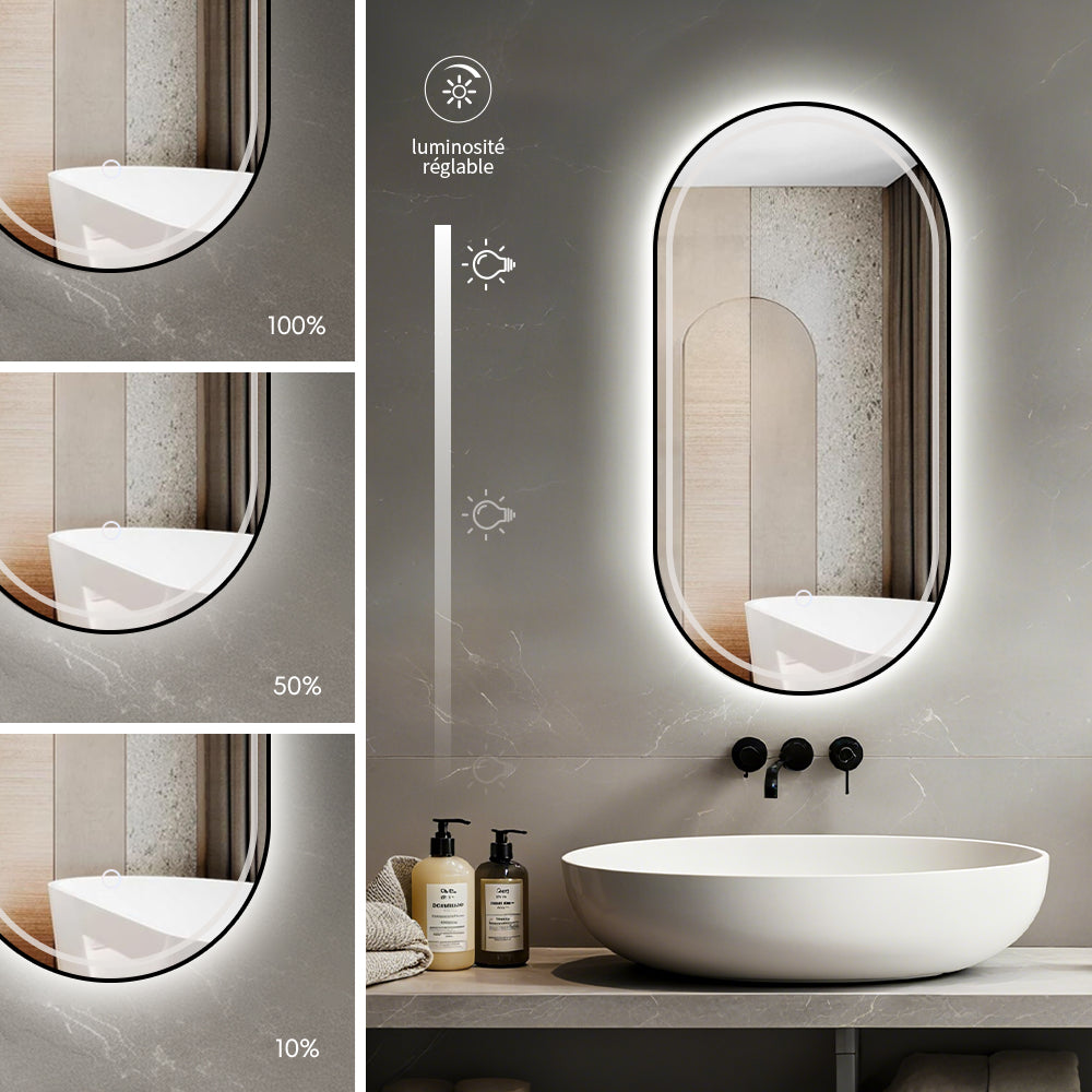 Miroir Salle de bain rectangle arrondi avec lumière réglable 2700K-6000K