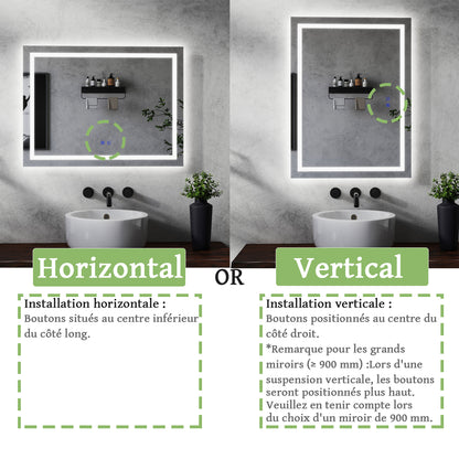 Miroir salle de bain installation réversible - température de lumière réglable