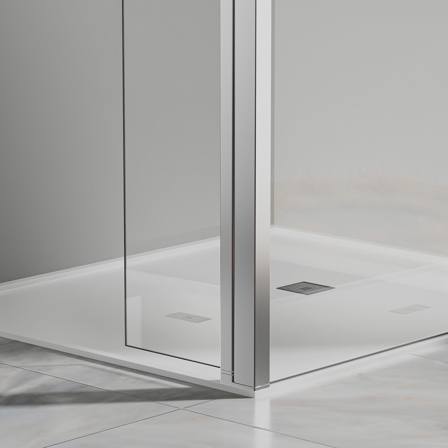 Paroi à l'italienne avec déflecteur - Barre de renfort 140cm recoupable en alu chromé