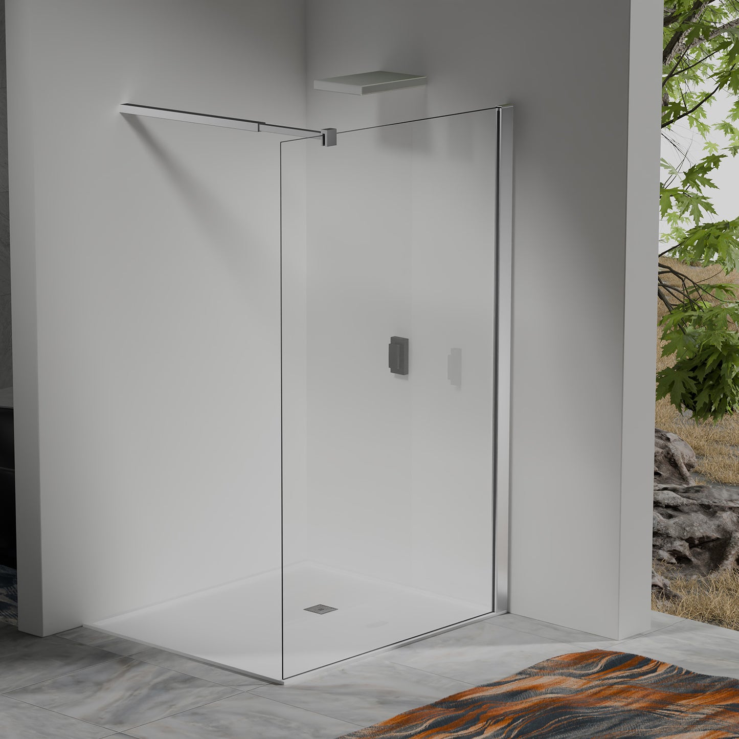 Paroi de douche Italienne avec profilé mural et barre de fixation extensible 73-120cm  en alu chromé