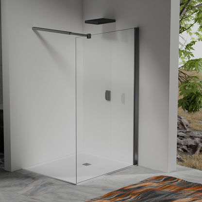 Paroi de douche Italienne avec profilé mural et barre de fixation extensible 73-120cm en alu noir mat